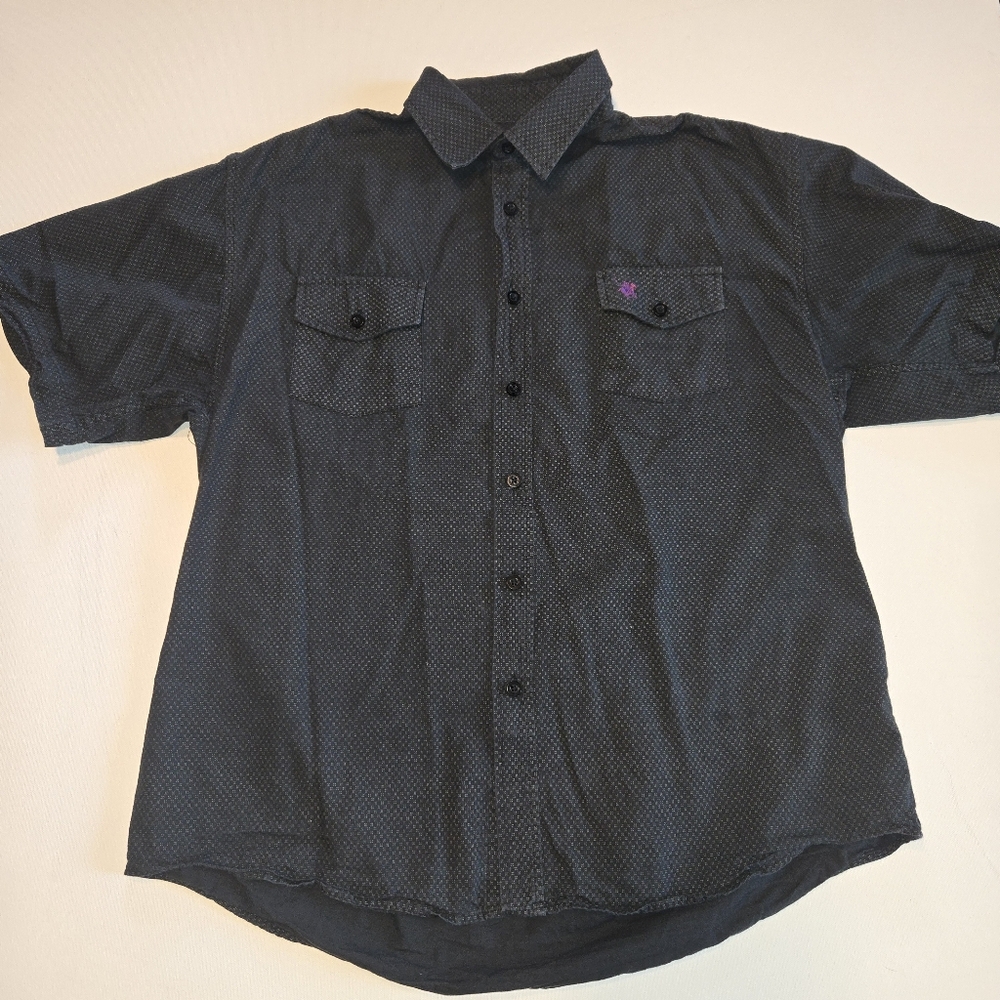Yorkshire Polo Club Black Collared Button Down Shirt Men's Size G